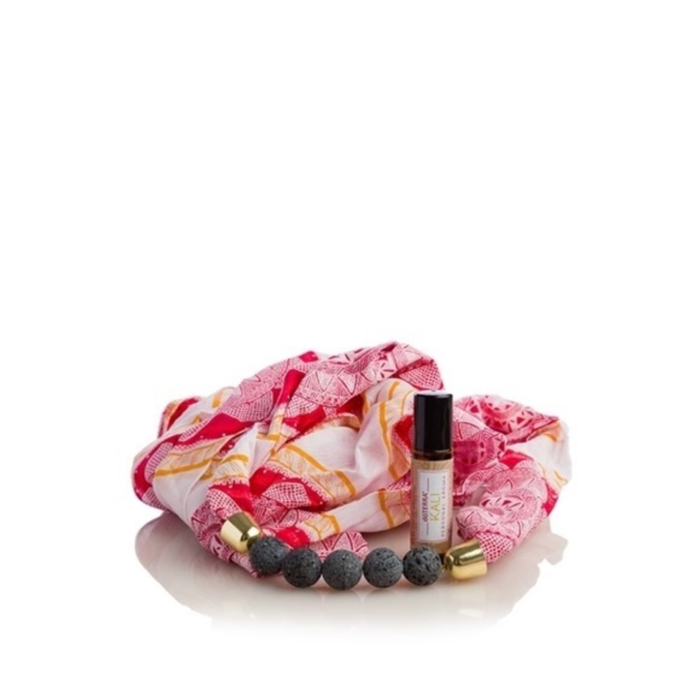 DōTERRA Red & White Cotton Infinity Necklace with lava beads & Kali aroma touch